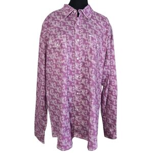 Wrangler Pink Patterned Casual Button Down Shirt With Pearl Snap Buttons Size XL